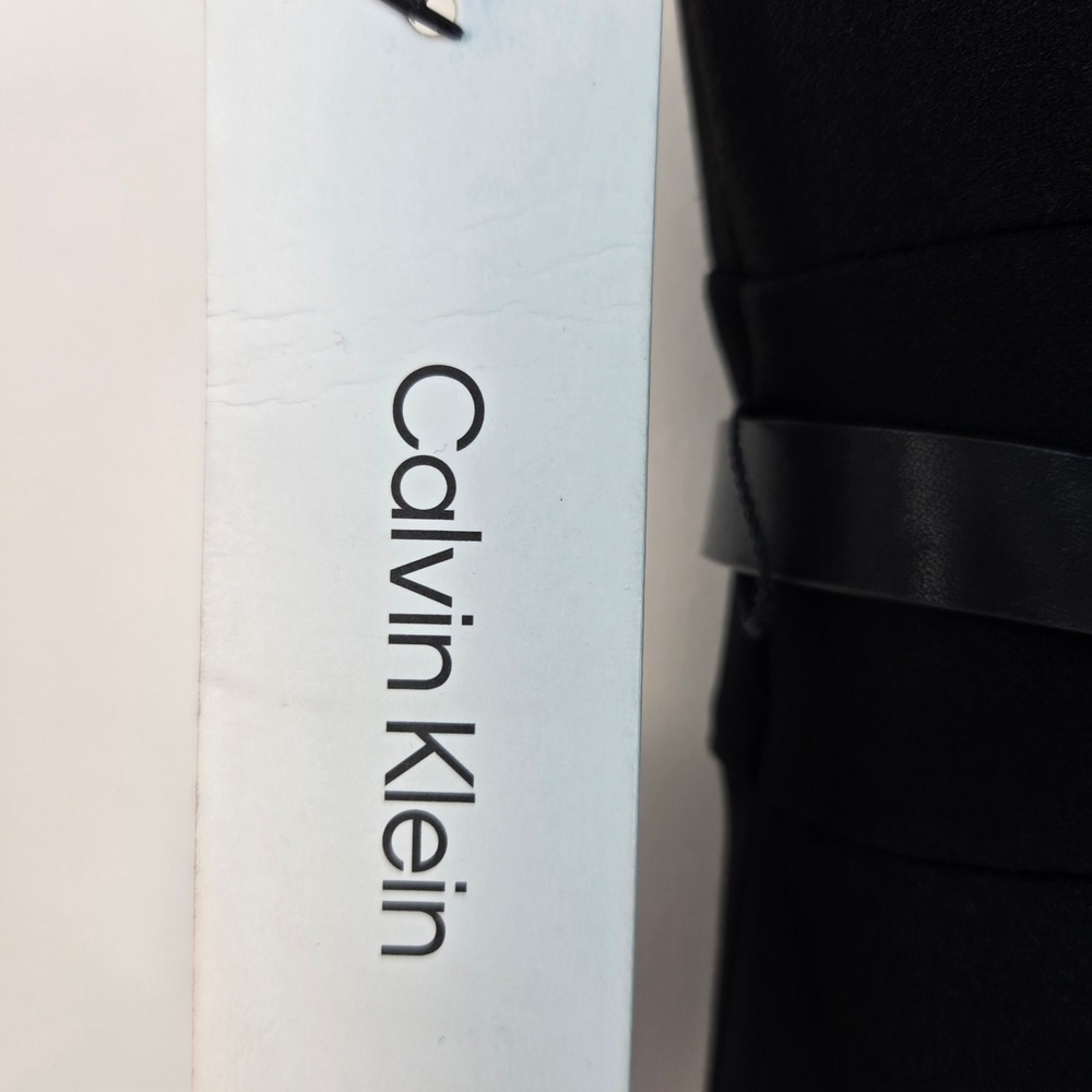 NWT Calvin Klein Black Belted A-Line Midi Dress Short Sleeve Gold Zip 10 - Picture 7 of 16